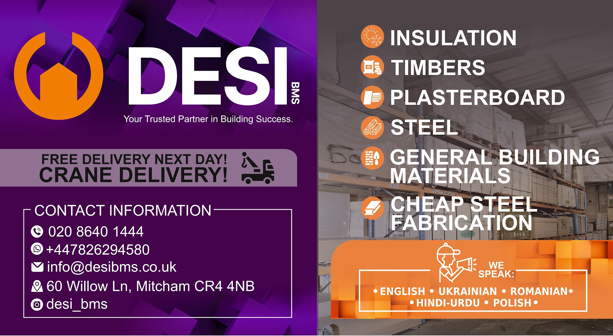 Building Materials Near Me – Desi Building Supplies LTD | Timber Merchants Near Me | Steel Suppliers Near Me​ | Insulation | UK 🇬🇧