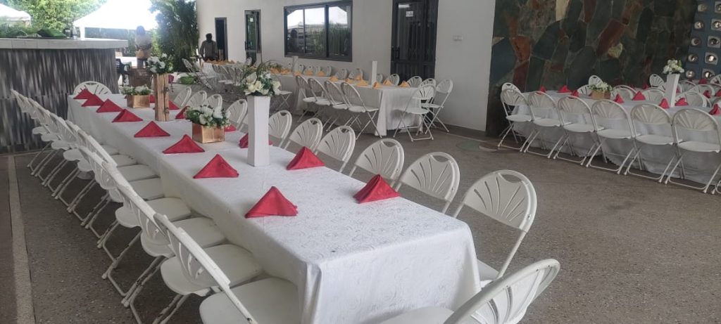 Tables and chairs arranged for an event