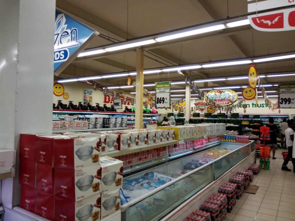 Frozen foods displayed in supermarket freezers